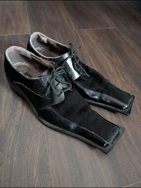 ZOTA Real Calf Hair Elongated Square Toe Avant Garde Leather Derby Shoes Mens 13
